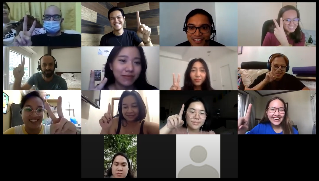 A screenshot of (nearly) all the participants during a facilitated team-building activity.